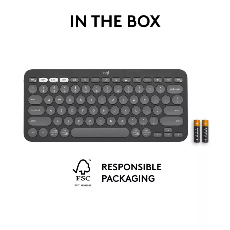 Teclado Logitech Pebble Keys 2 K380s Universal RF Wireless + Bluetooth QWERTY US International Grafito