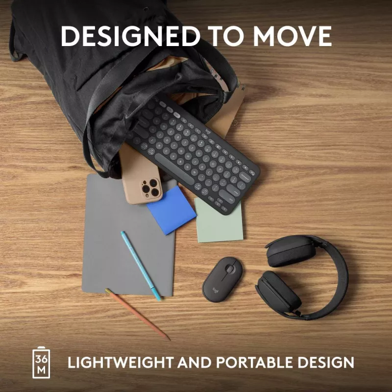 Teclado Logitech Pebble Keys 2 K380s Universal RF Wireless + Bluetooth QWERTY US International Grafito