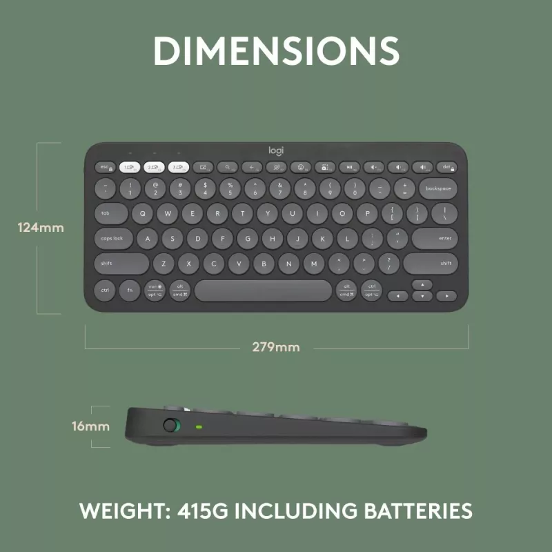 Teclado Logitech Pebble Keys 2 K380s Universal RF Wireless + Bluetooth QWERTY US International Grafito