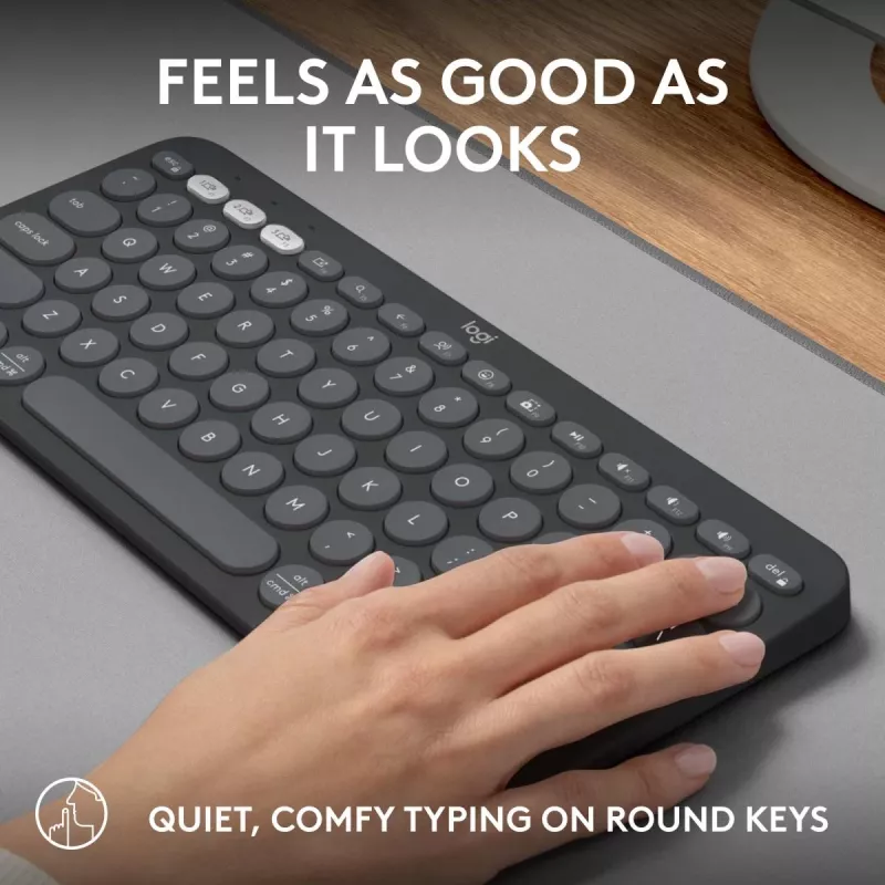 Teclado Logitech Pebble Keys 2 K380s Universal RF Wireless + Bluetooth QWERTY US International Grafito