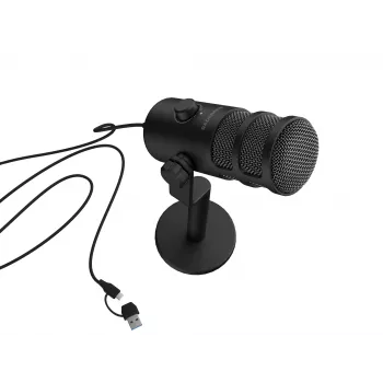 Micrófono para PC con cable GENESIS Radium 350D – USB Type-A/Type-C, sensibilidad -48 dB, 16–14.000 Hz, cable de 2,5 m, negro