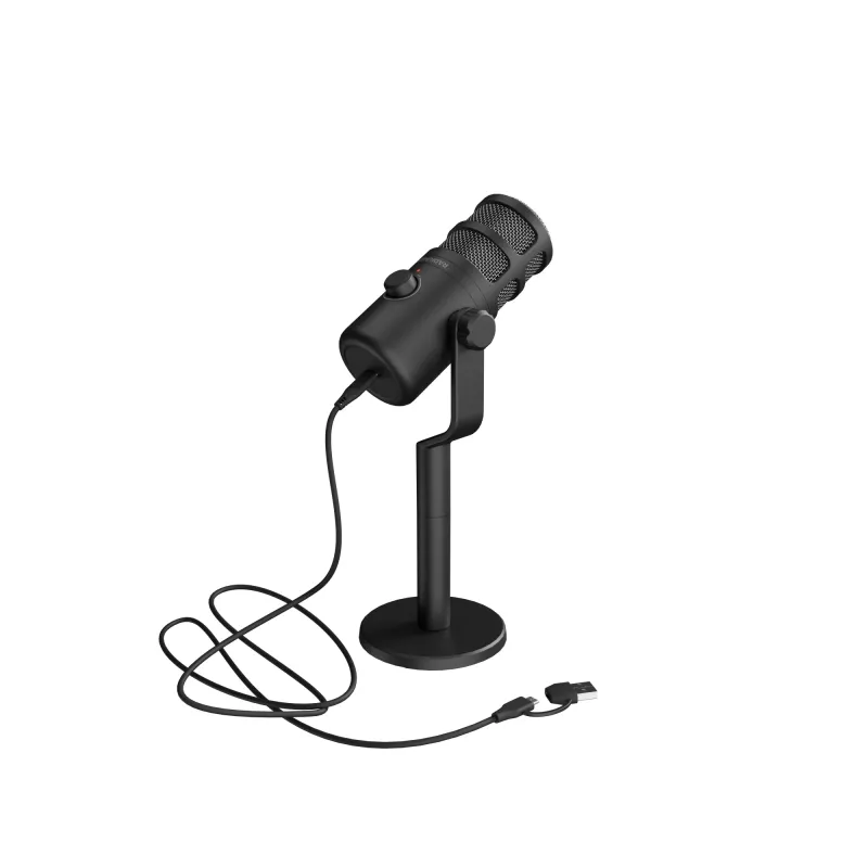 Micrófono para PC con cable GENESIS Radium 350D – USB Type-A/Type-C, sensibilidad -48 dB, 16–14.000 Hz, cable de 2,5 m, negro