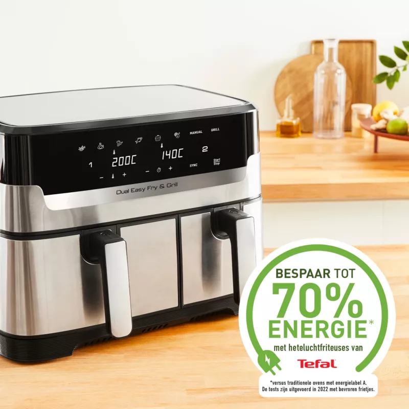 Freidora Tefal Dual Easy Fry & Grill EY905D doble 8,3 L de sobremesa 2700 W freidora de aire acero inoxidable
