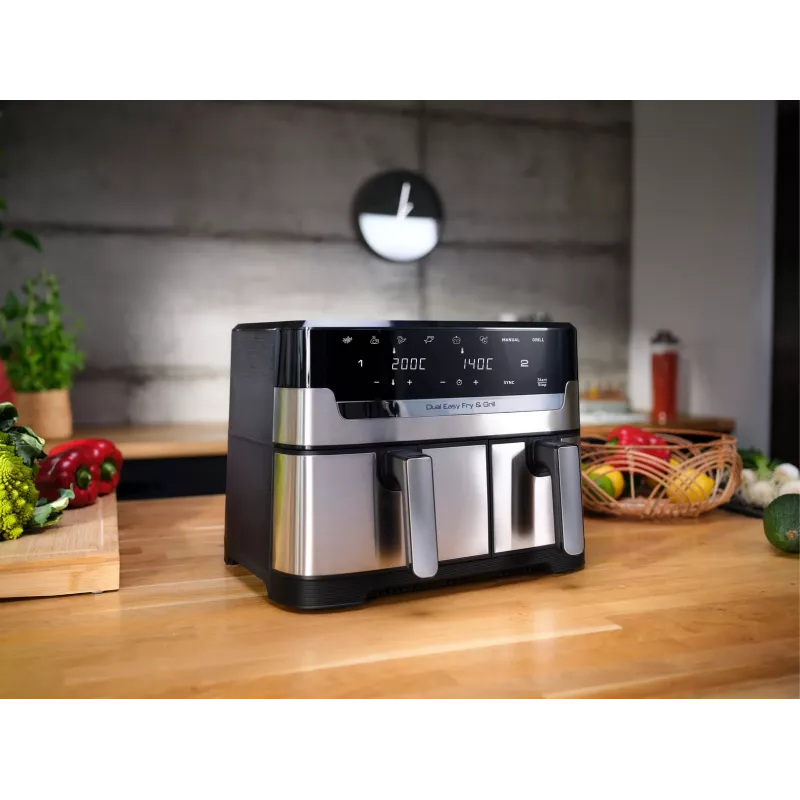 Freidora Tefal Dual Easy Fry & Grill EY905D doble 8,3 L de sobremesa 2700 W freidora de aire acero inoxidable