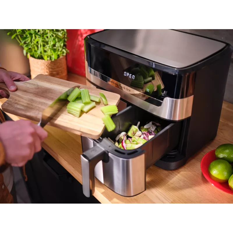 Freidora Tefal Dual Easy Fry & Grill EY905D doble 8,3 L de sobremesa 2700 W freidora de aire acero inoxidable
