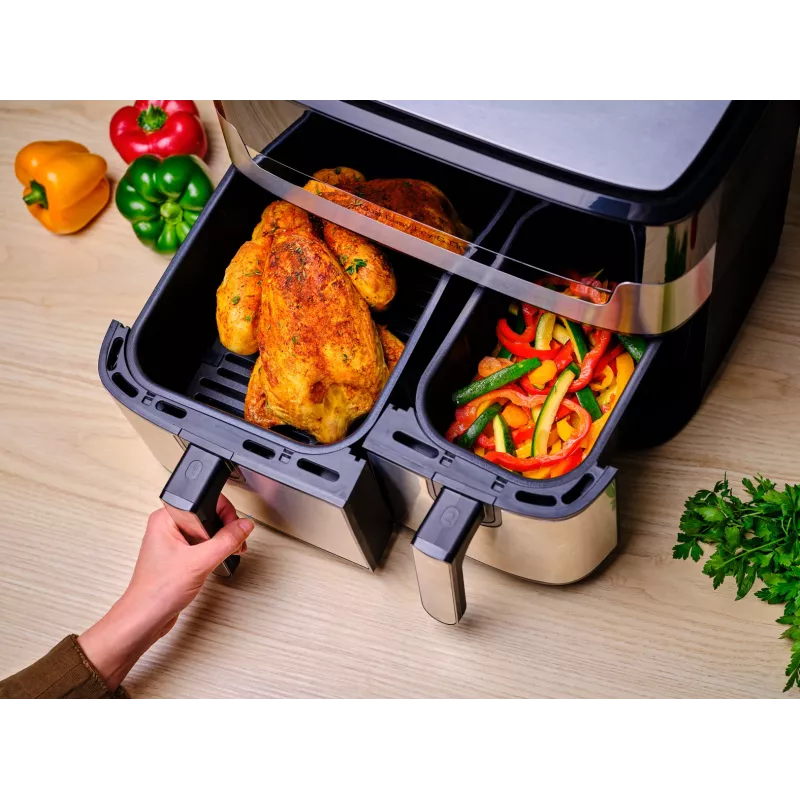 Freidora Tefal Dual Easy Fry & Grill EY905D doble 8,3 L de sobremesa 2700 W freidora de aire acero inoxidable