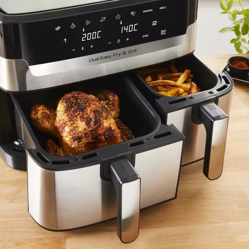 Freidora Tefal Dual Easy Fry & Grill EY905D doble 8,3 L de sobremesa 2700 W freidora de aire acero inoxidable