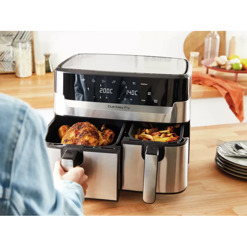 Freidora Tefal Dual Easy Fry & Grill EY905D doble 8,3 L de sobremesa 2700 W freidora de aire acero inoxidable