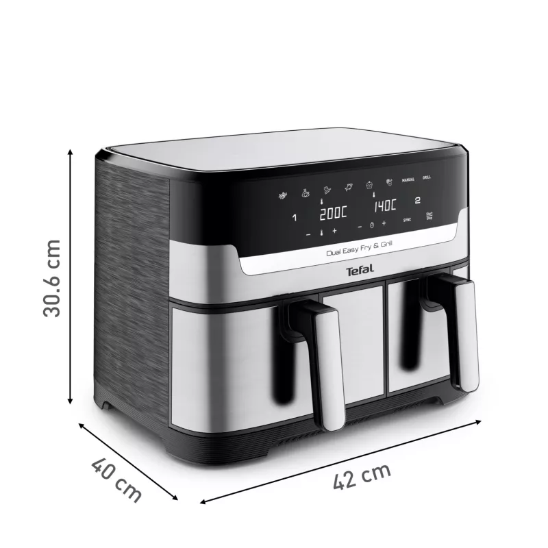 Freidora Tefal Dual Easy Fry & Grill EY905D doble 8,3 L de sobremesa 2700 W freidora de aire acero inoxidable