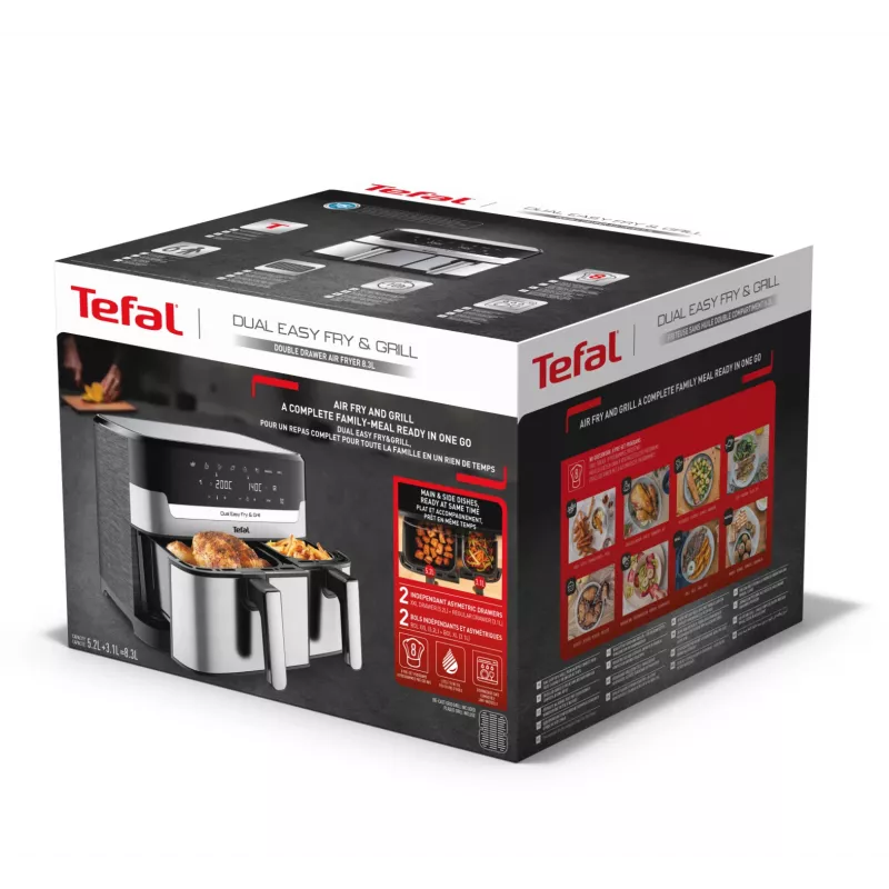 Freidora Tefal Dual Easy Fry & Grill EY905D doble 8,3 L de sobremesa 2700 W freidora de aire acero inoxidable