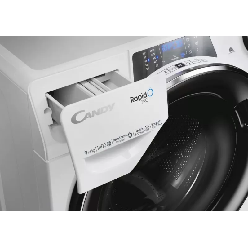 Lavadora secadora Candy RapidÓ PRO RPW4966BWMBC/1-S – independiente, carga frontal, 6 kg lavado/secado, 1400 rpm, blanca