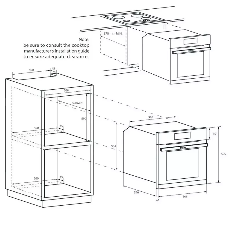 Horno de empotrar Haier I-Message Series 2 HWO60SM2B9BH 70L 3500W Negro