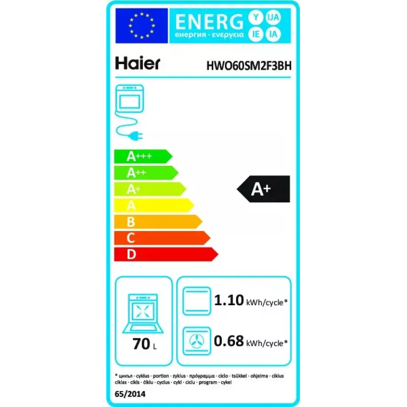 Horno de empotrar Haier I-Turn Series 2 HWO60SM2F3BH 70L Negro