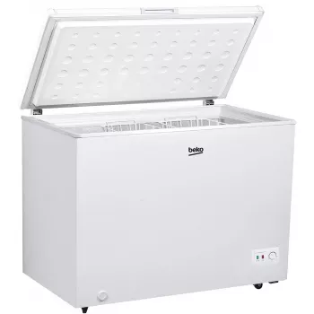 Arcón congelador BEKO CF316EWN, 308 L de capacidad útil, clase de eficiencia energética E, 235 kWh/año, 40 dB, blanco