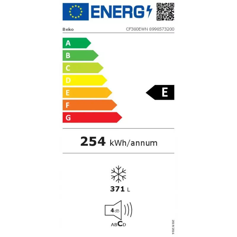 Arcón congelador BEKO CF380EWN — 371 l, compresor inverter, clase E, blanco