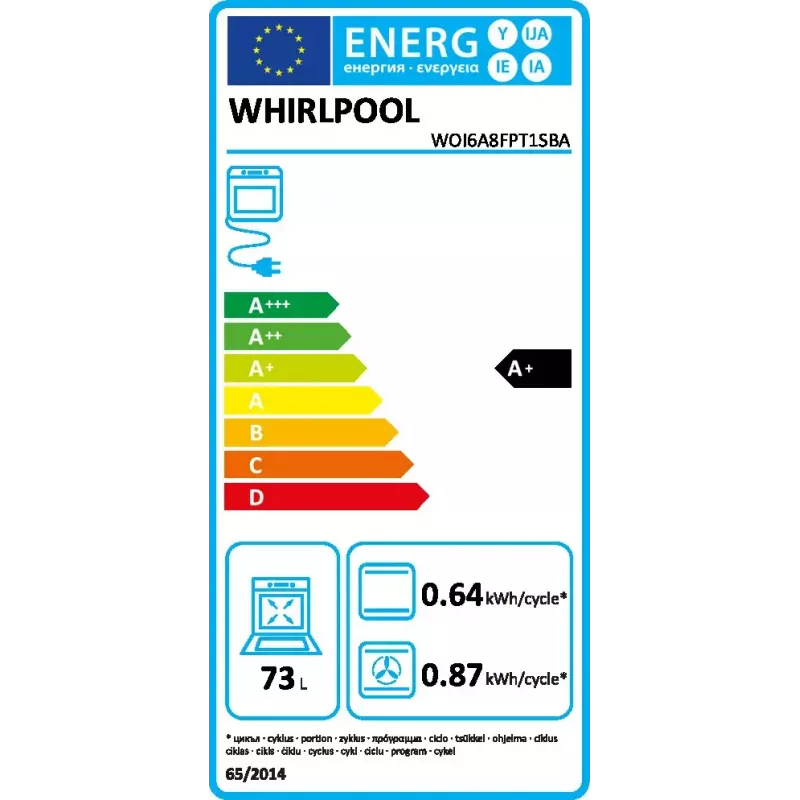 Horno de encastre Whirlpool WOI6A8FPT1SBA 73 L eléctrico negro control táctil