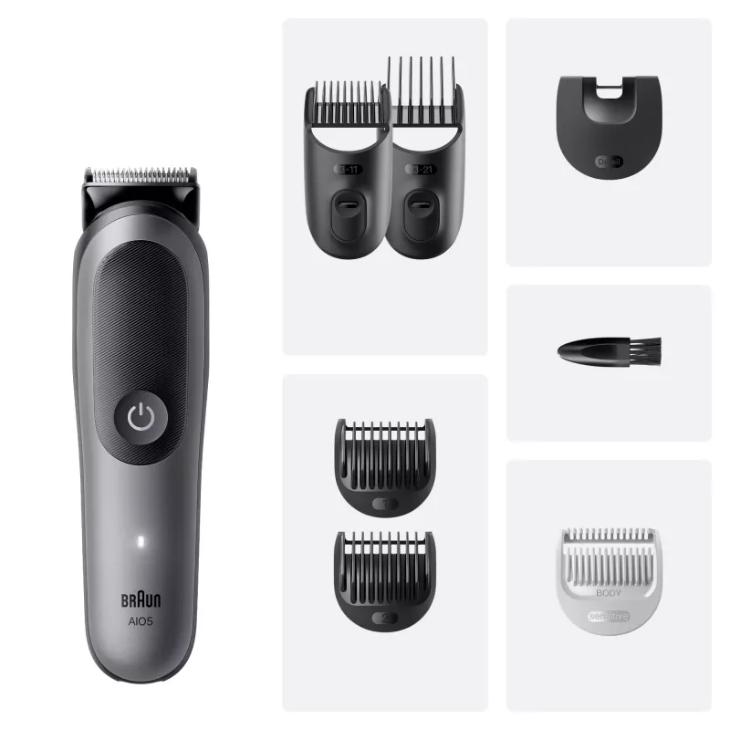 Braun Series 5 AIO5520 All-in-One kit de cuidado personal 7 en 1, inalámbrico, 14 ajustes de longitud, negro