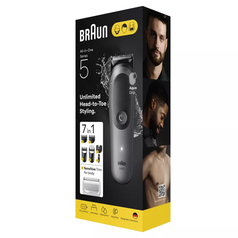 Braun Series 5 AIO5520 All-in-One kit de cuidado personal 7 en 1, inalámbrico, 14 ajustes de longitud, negro