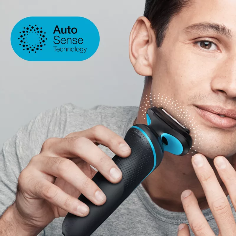 Máquina de afeitar de láminas BRAUN Series 5 51-M1000s — 3 cabezales, húmedo y seco, batería de Li-Ion, carga rápida, Negro/Azul