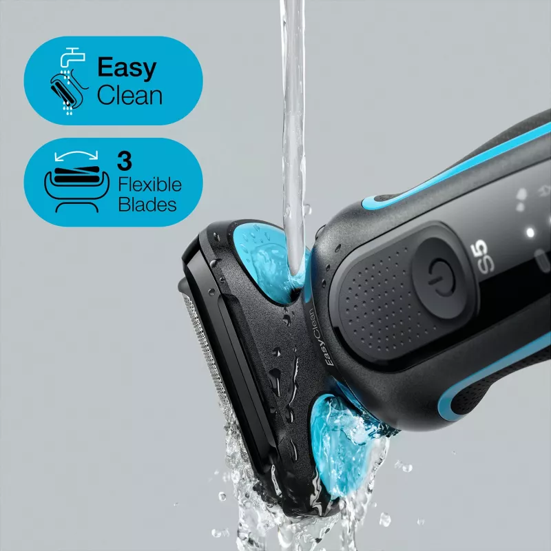 Máquina de afeitar de láminas BRAUN Series 5 51-M1000s — 3 cabezales, húmedo y seco, batería de Li-Ion, carga rápida, Negro/Azul