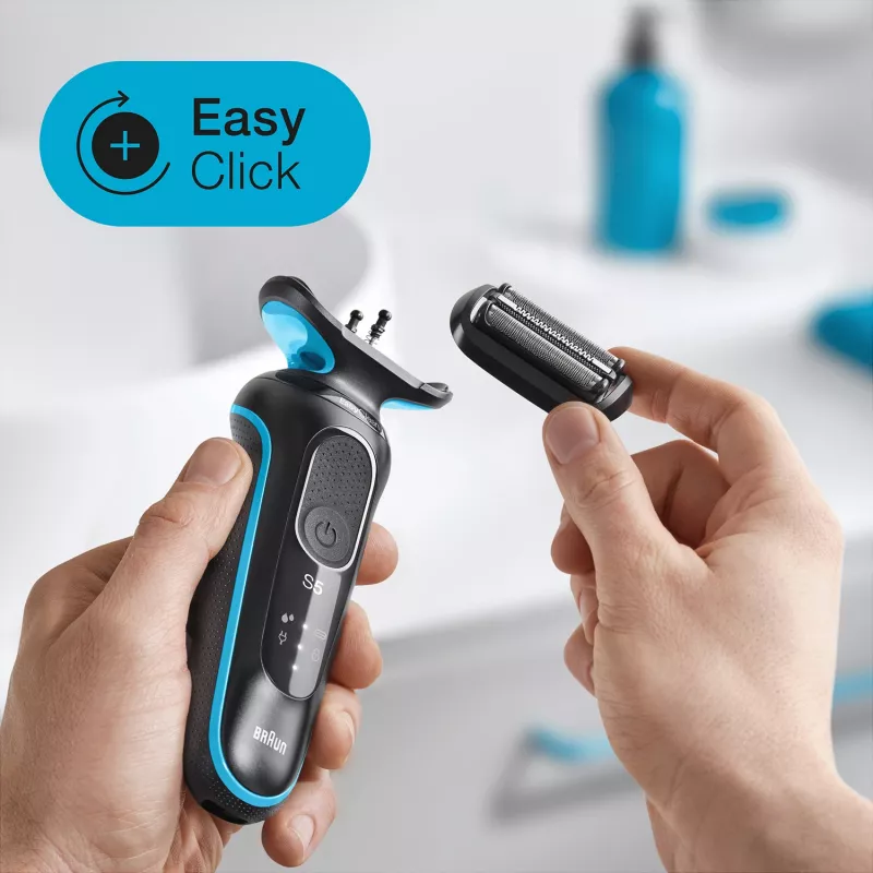 Máquina de afeitar de láminas BRAUN Series 5 51-M1000s — 3 cabezales, húmedo y seco, batería de Li-Ion, carga rápida, Negro/Azul
