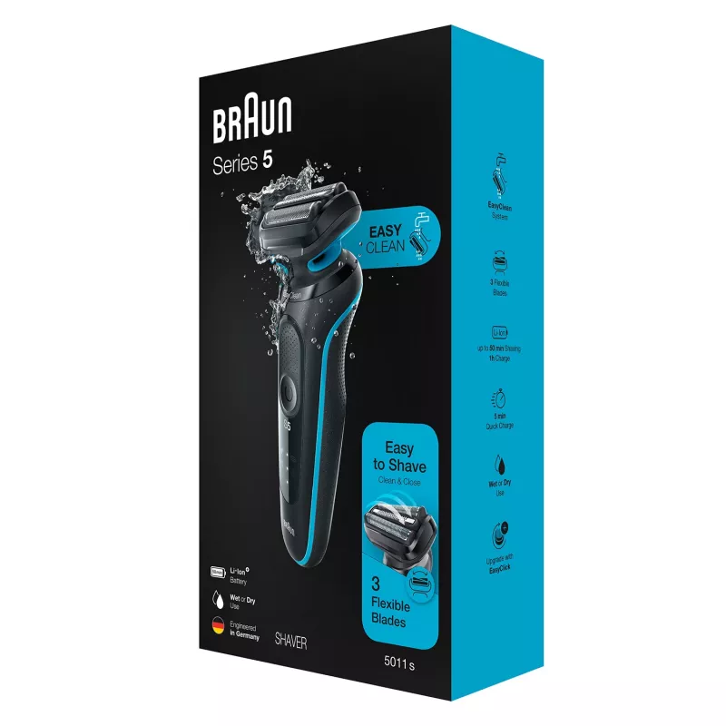 Máquina de afeitar de láminas BRAUN Series 5 51-M1000s — 3 cabezales, húmedo y seco, batería de Li-Ion, carga rápida, Negro/Azul