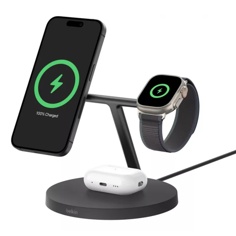 Soporte de carga inalámbrica BELKIN - Boost Charge Pro - 3 en 1 con Qi2 15w - Negro
