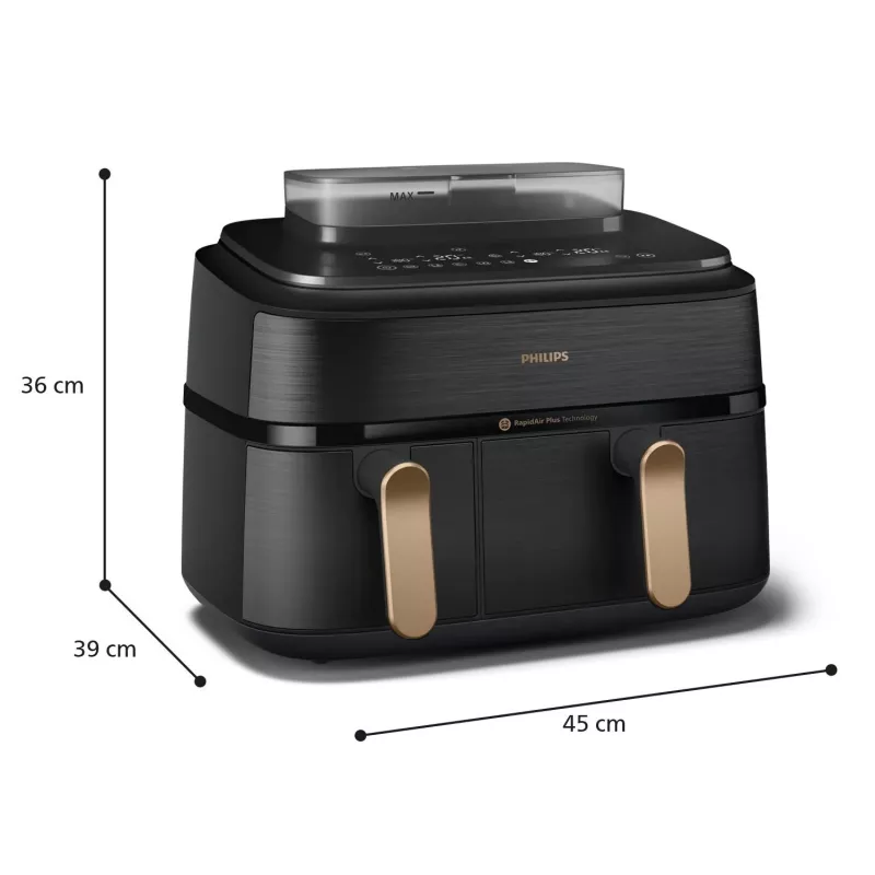 Freidora Philips Serie 5000 NA552/00 Doble 9 l de pie 2750 W Freidora de aire Negro, Dorado