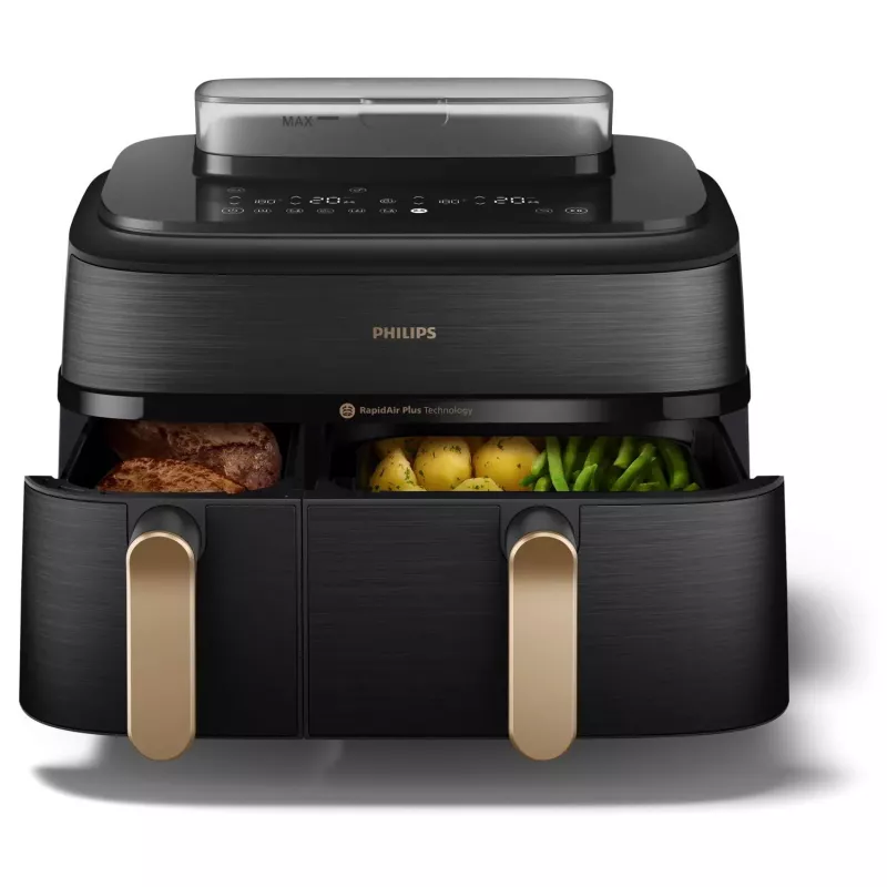 Freidora Philips Serie 5000 NA552/00 Doble 9 l de pie 2750 W Freidora de aire Negro, Dorado
