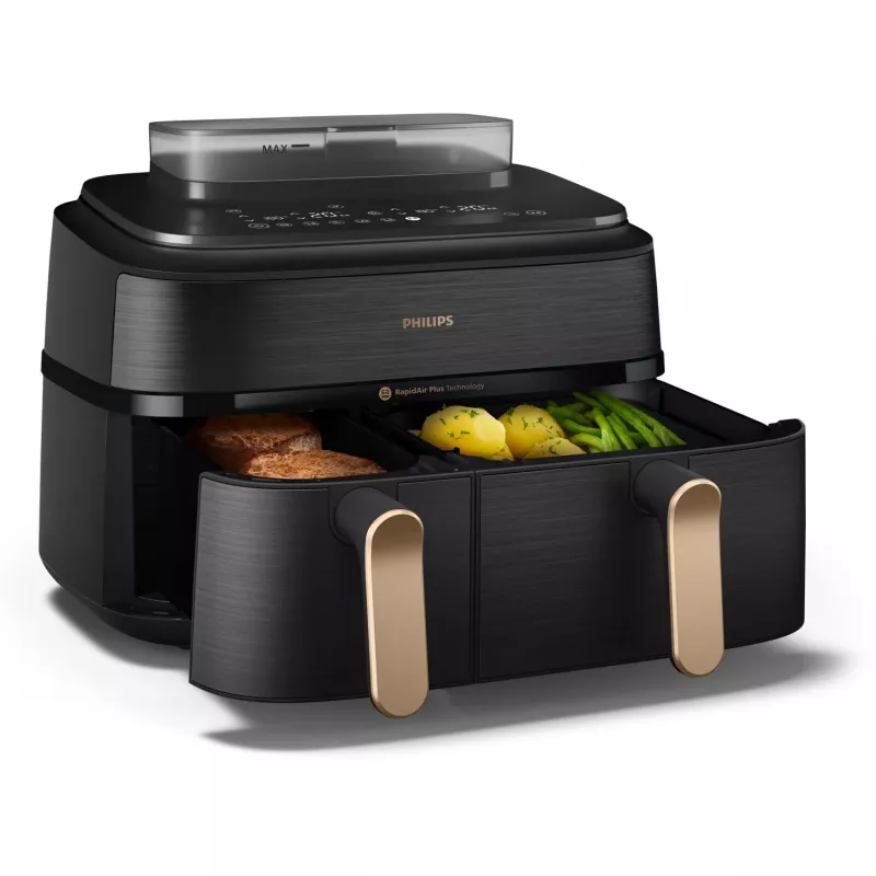 Freidora Philips Serie 5000 NA552/00 Doble 9 l de pie 2750 W Freidora de aire Negro, Dorado