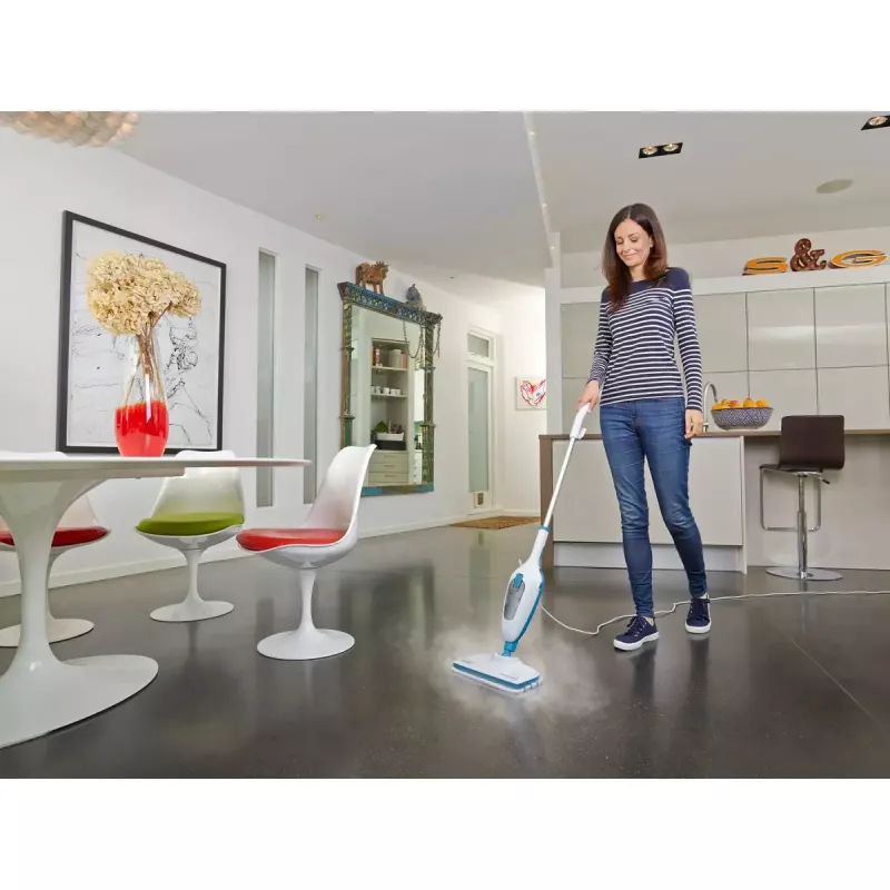 Black & Decker FSMH13E5-QS mopa de vapor 5 en 1, 1300 W, con cable, depósito de agua de 0,38 l, blanco/azul