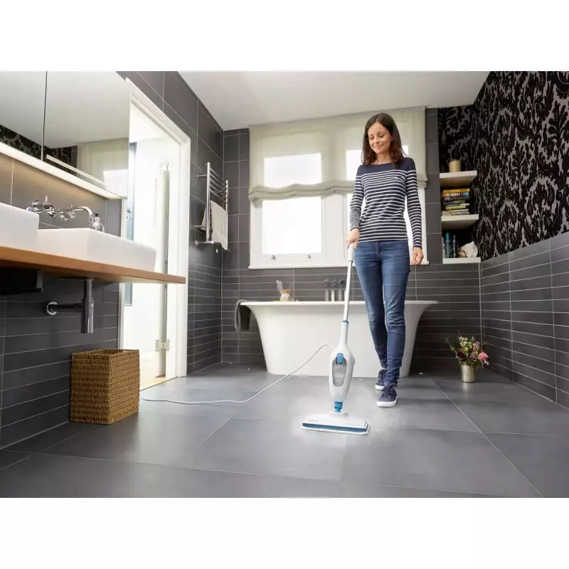 Black & Decker FSMH13E5-QS mopa de vapor 5 en 1, 1300 W, con cable, depósito de agua de 0,38 l, blanco/azul