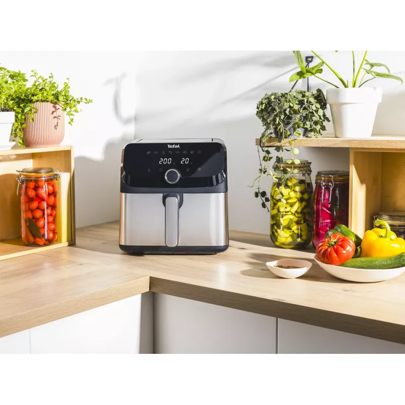 Freidora Tefal Easy Fry Mega EY855D10 individual 7,5 l de pie 2020 W freidora de aire negro, acero inoxidable