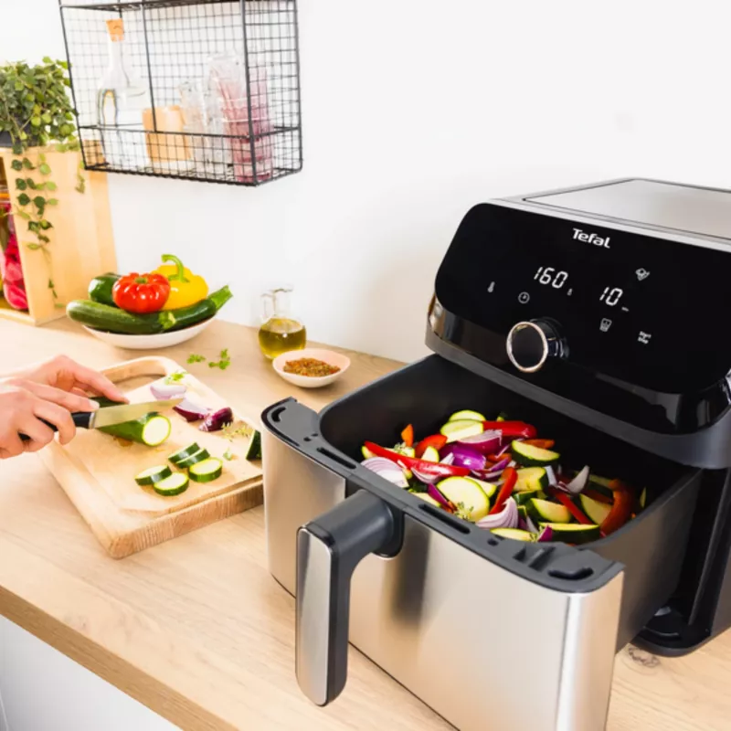 Freidora Tefal Easy Fry Mega EY855D10 individual 7,5 l de pie 2020 W freidora de aire negro, acero inoxidable