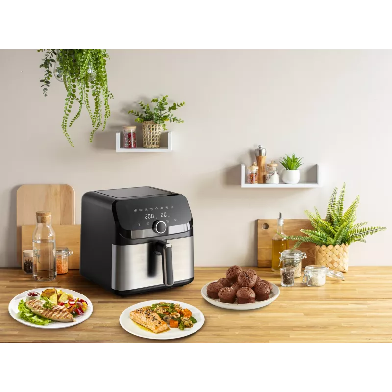 Freidora Tefal Easy Fry Mega EY855D10 individual 7,5 l de pie 2020 W freidora de aire negro, acero inoxidable