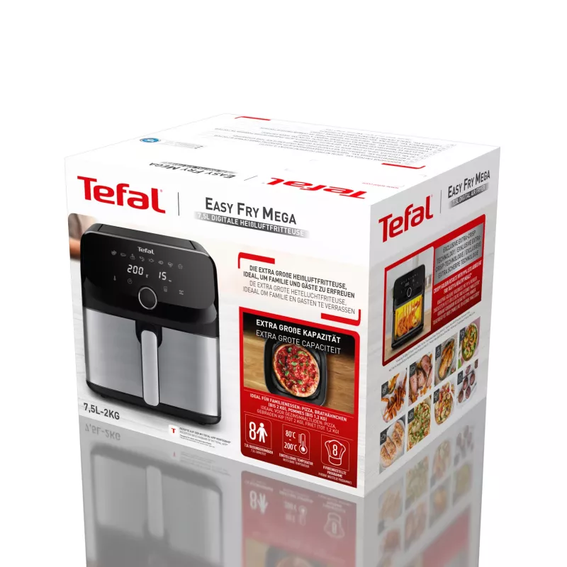 Freidora Tefal Easy Fry Mega EY855D10 individual 7,5 l de pie 2020 W freidora de aire negro, acero inoxidable