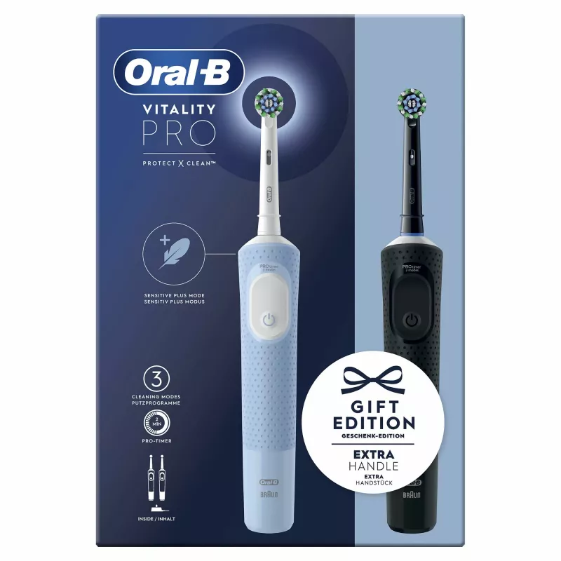 Cepillo de dientes eléctrico Oral-B Vitality Pro Duo rotatorio-oscilante para adultos, negro, azul, blanco