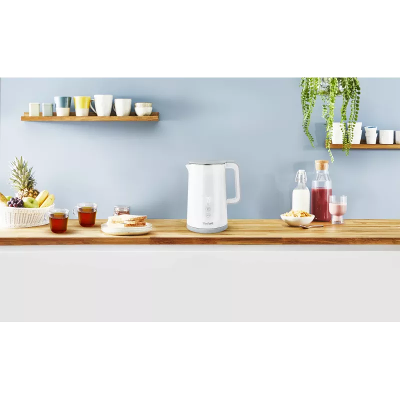 Hervidor eléctrico Tefal KO6931, 1,5 L, 1800 W, blanco, 5 ajustes de temperatura, función mantener caliente 30 min.