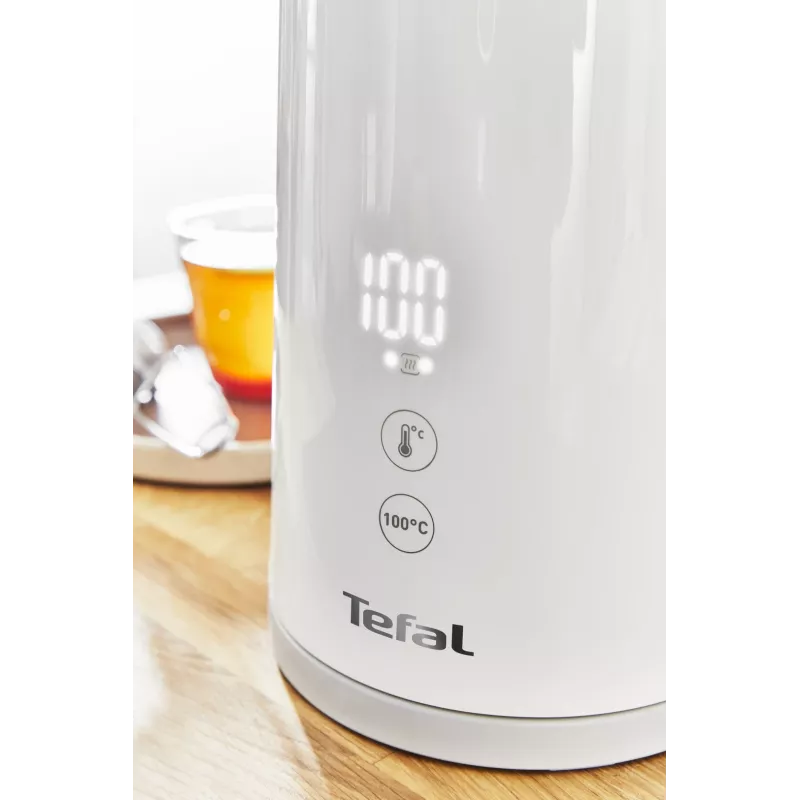 Hervidor eléctrico Tefal KO6931, 1,5 L, 1800 W, blanco, 5 ajustes de temperatura, función mantener caliente 30 min.