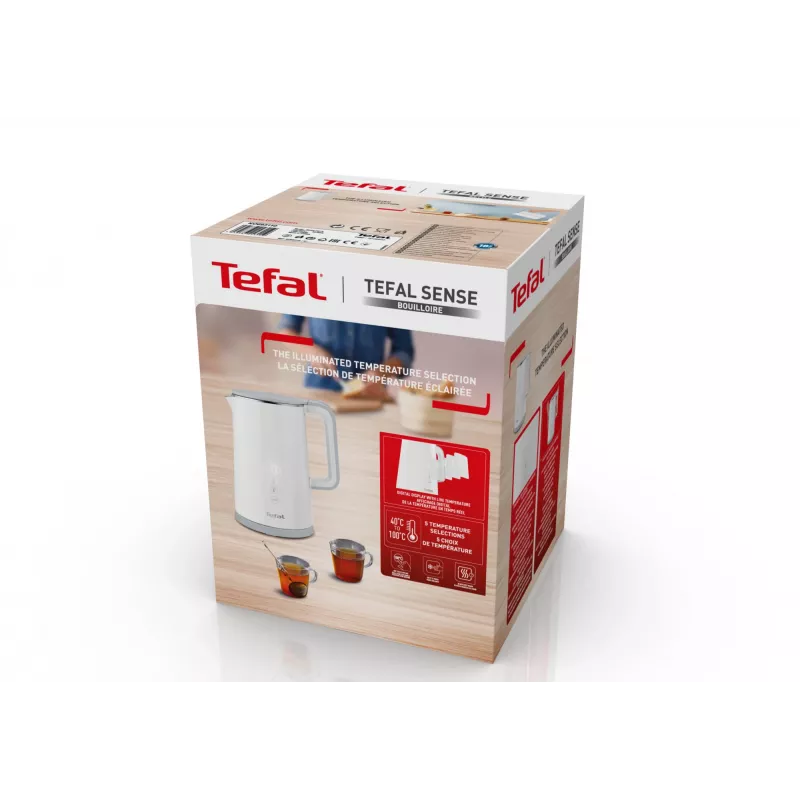 Hervidor eléctrico Tefal KO6931, 1,5 L, 1800 W, blanco, 5 ajustes de temperatura, función mantener caliente 30 min.