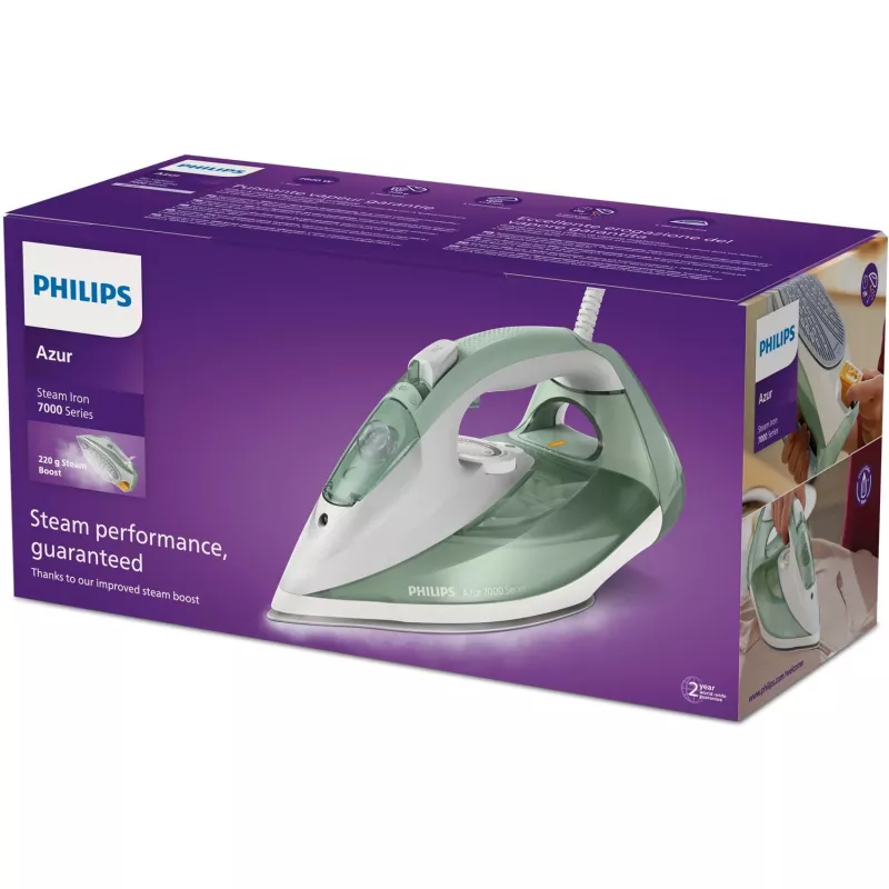 Plancha Philips 7000er Serie DST7012/70 plancha de vapor suela SteamGlide Plus 2600 W verde, gris