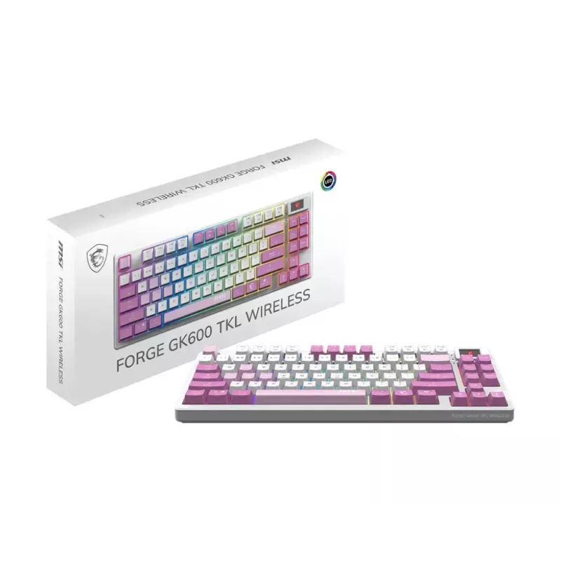 Teclado gaming MSI FORGE GK600 TKL WIRELESS VIOLET USB + Bluetooth QWERTY UK English rosa, violeta, blanco
