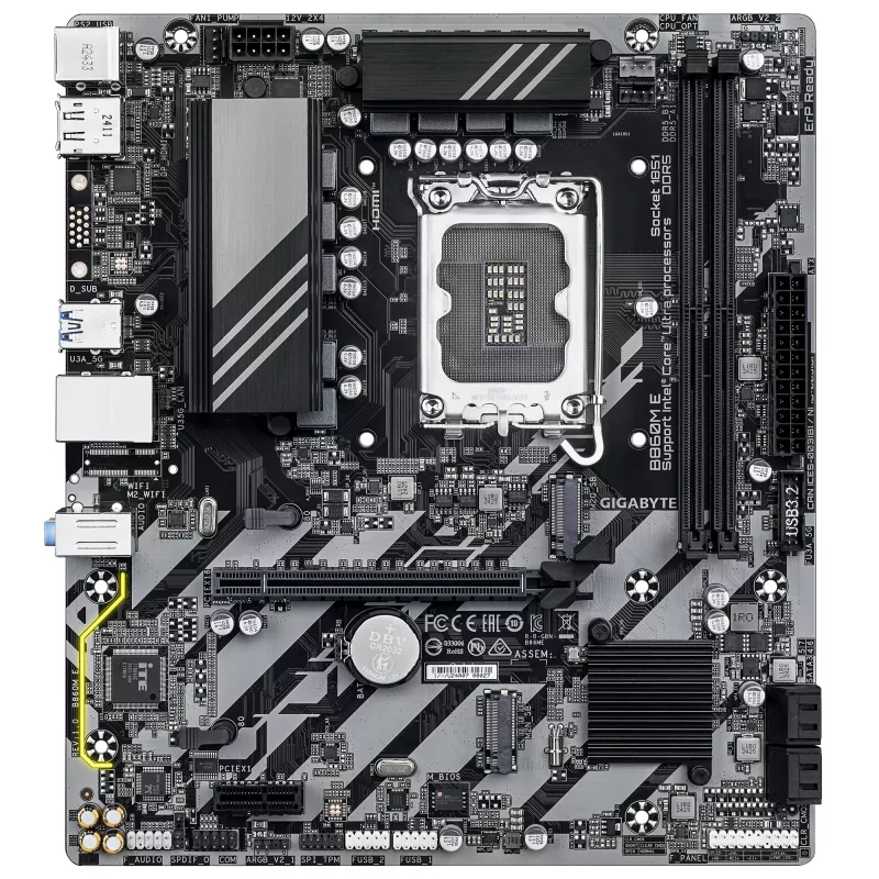 Placa base Micro-ATX GIGABYTE B860M E — LGA 1851 para Intel Core Ultra, DDR5 hasta 8800 MHz (O.C.), 2×PCIe 4.0 M.2, 1GbE