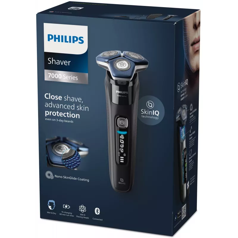Afeitadora eléctrica rotatoria Philips Series 7000 S7886/35 — 3 cabezales, húmedo y seco, batería de Li-Ion, 60 min de autonomía, negro