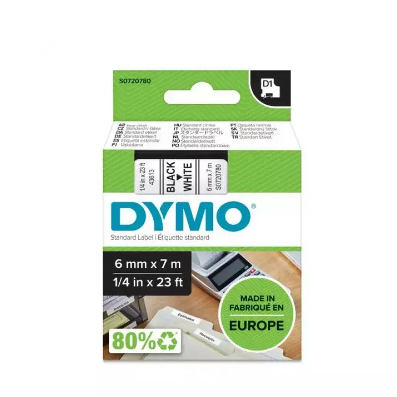 DYMO Authentic D1 Etiquetas | Impresión negra sobre cinta blanca | 6 mm x 7 m | Etiquetas autoadhesivas para impresoras de etiquetas LabelManager | Fabricado en Europa