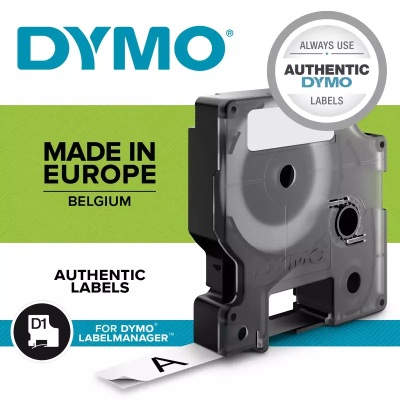 DYMO Authentic D1 Etiquetas | Impresión negra sobre cinta blanca | 6 mm x 7 m | Etiquetas autoadhesivas para impresoras de etiquetas LabelManager | Fabricado en Europa