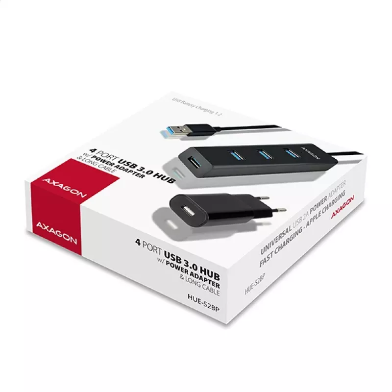 Axagon HUE-S2BP Hub de carga 4x USB 3.0 con cable de 1,2 m incl. fuente de alimentación