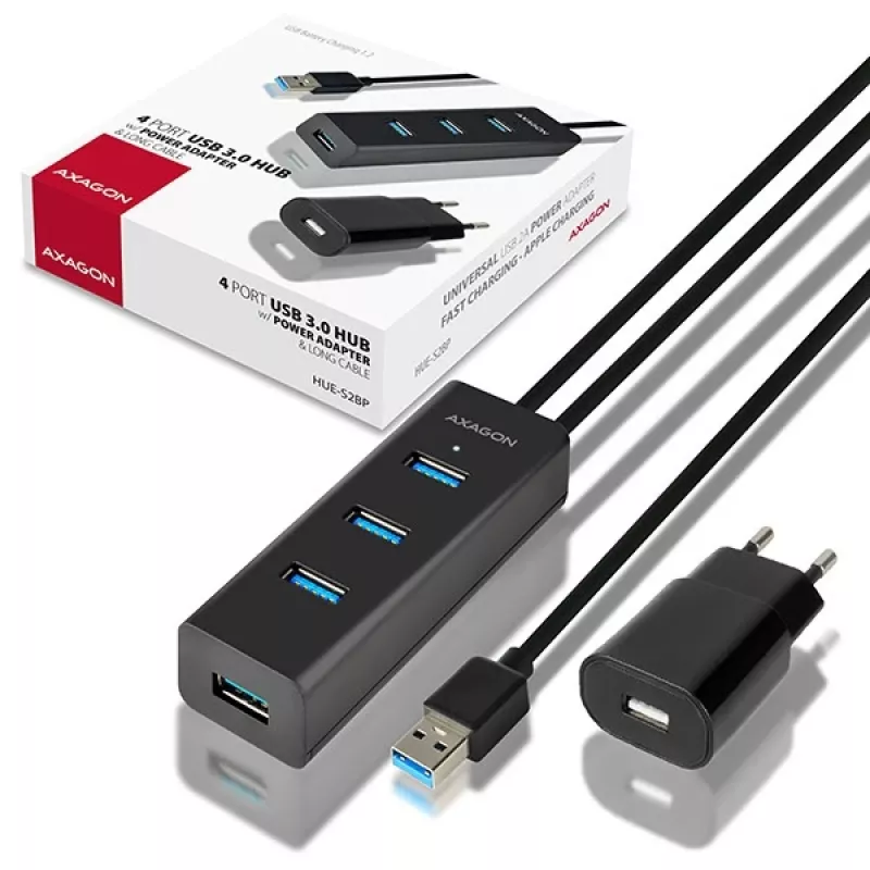 Axagon HUE-S2BP Hub de carga 4x USB 3.0 con cable de 1,2 m incl. fuente de alimentación
