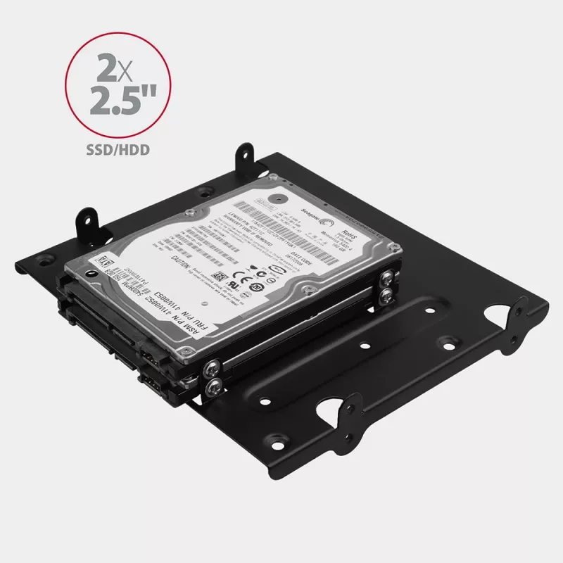 Soporte Axagon RHD-435 para 4x 2,5 pulgadas o 2x 2,5 pulgadas HDD/SSD y 1x 3,5 pulgadas HDD en bahía de 5,25 pulgadas, Metal