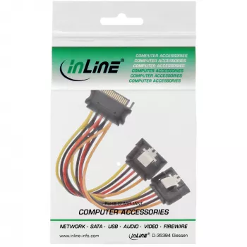 Cable de alimentación SATA en Y InLine conector hembra / 2x conector macho con bloqueo de seguridad, 0,15m